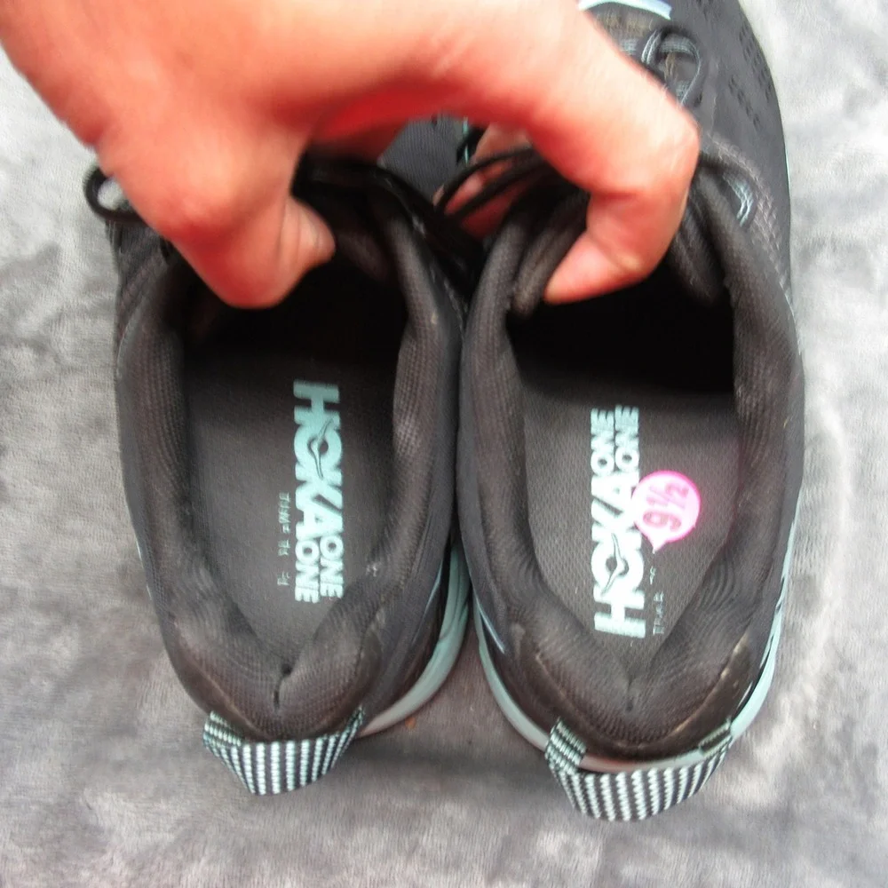 Hoka Clifton 6  Shoes Women 9.5 Black Aqua Low Sneaker‎ Lightweight Chunky Run
